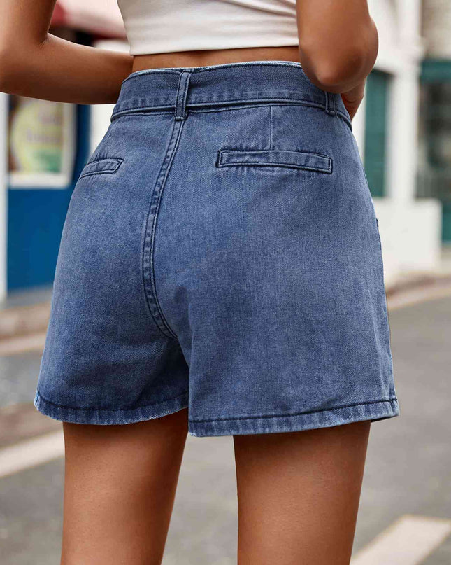 Tie Belt Denim Shorts with Pockets