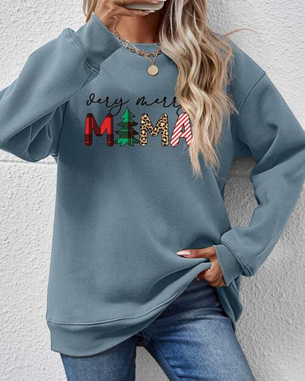Letter Graphic Round Neck Long Sleeve Sweatshirt