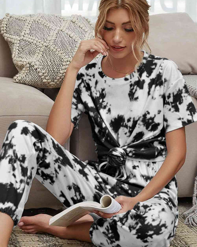 Tie-Dye Tee and Drawstring Waist Joggers Lounge Set