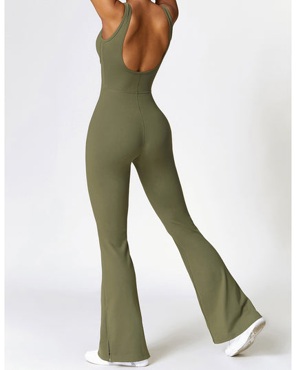 Wide Strap Bootcut Slit Active Jumpsuit
