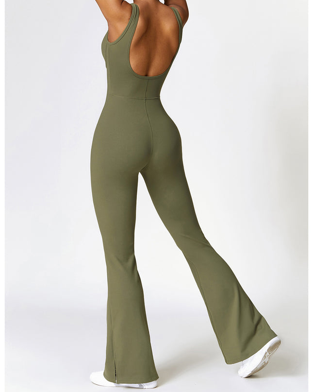 Wide Strap Bootcut Slit Active Jumpsuit
