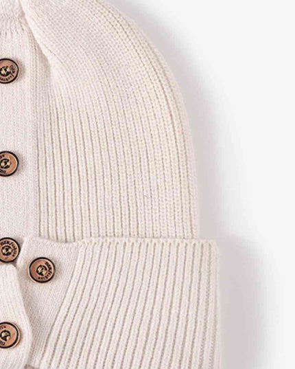 Button Detail Rib-Knit Cuff Beanie