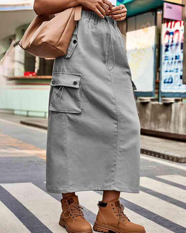 Drawstring Waist Slit Denim Skirt