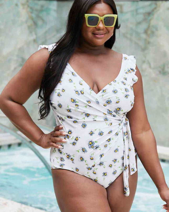 Marina West Swim Float On Ruffle Faux Wrap One-Piece in Daisy Cream