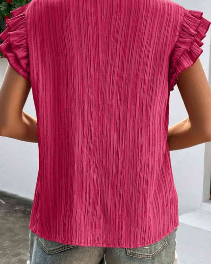 Textured Tie Neck Butterfly Sleeve Blouse