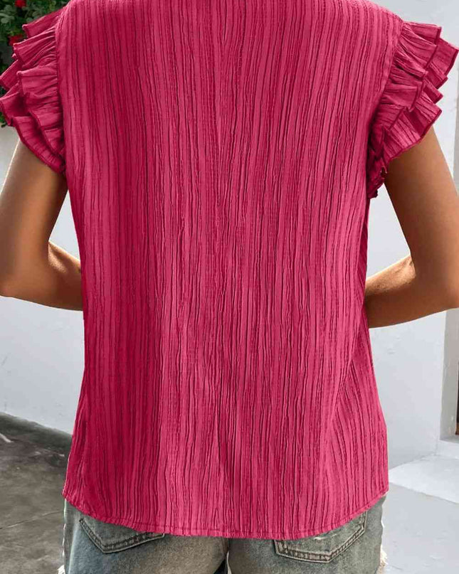 Textured Tie Neck Butterfly Sleeve Blouse