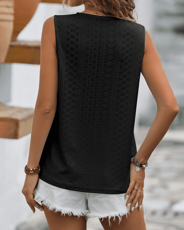 Spliced Lace V-Neck Sleeveless Tank