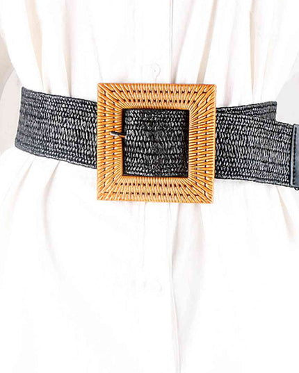 Square Buckle Elastic Braid Belt