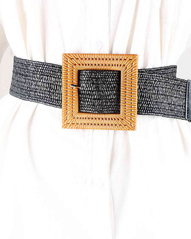 Square Buckle Elastic Braid Belt