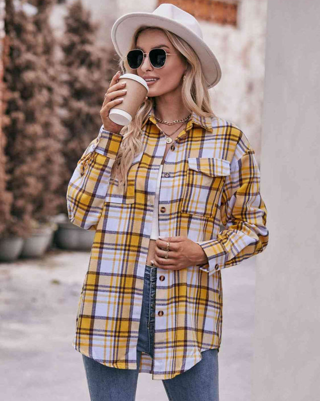 Plaid Dropped Shoulder Longline Shirt