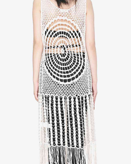 Tie Front Fringe Hem Sleeveless Cover Up