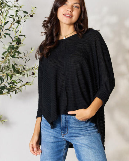 Zenana Full Size Round Neck High-Low Slit Knit Top