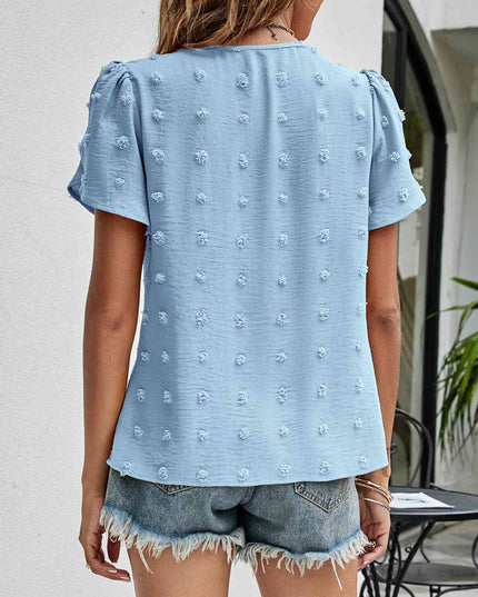 Swiss Dot Round Neck Petal Sleeve Top