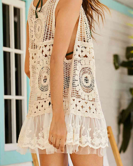 Spliced Mesh Sleeveless Cover Up