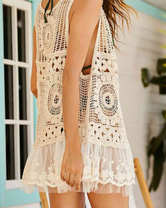 Spliced Mesh Sleeveless Cover Up