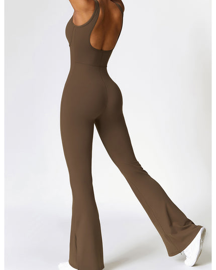 Wide Strap Bootcut Slit Active Jumpsuit