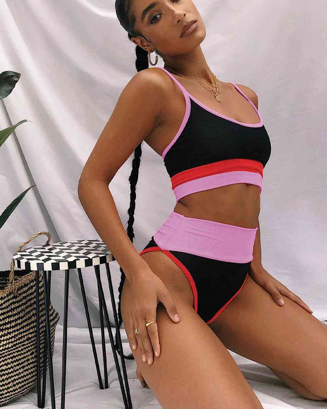 Color Block Spaghetti Strap Two-Piece Swim Set