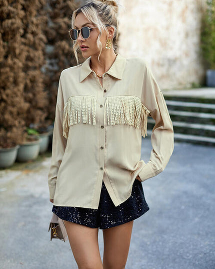 Buttoned Tassel Collared Neck Shirt