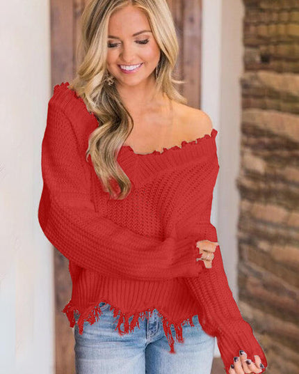 Frayed Hem Dropped Shoulder Sweater