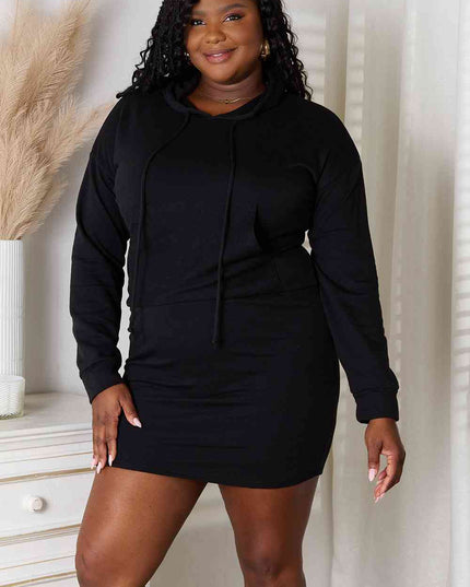 Culture Code Full Size Drawstring Long Sleeve Hooded Dress