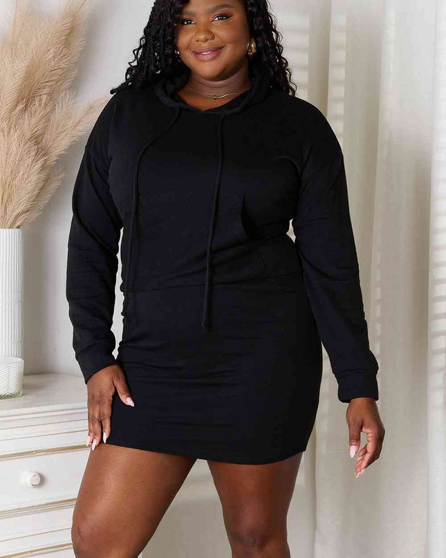 Culture Code Full Size Drawstring Long Sleeve Hooded Dress