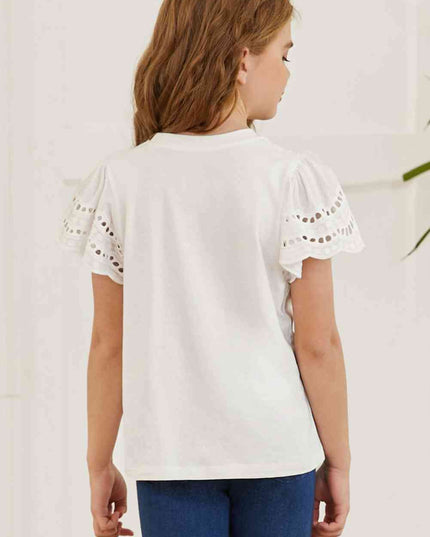 Round Neck Flutter Sleeve T-Shirt