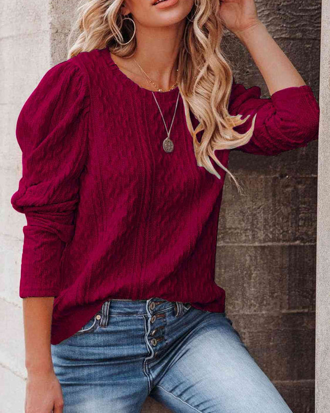 Round Neck Puff Sleeve Knit Top