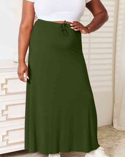 Double Take Full Size Soft Rayon Drawstring Waist Maxi Skirt Rayon