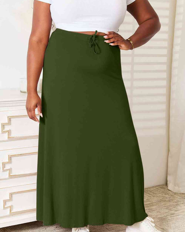Double Take Full Size Soft Rayon Drawstring Waist Maxi Skirt Rayon