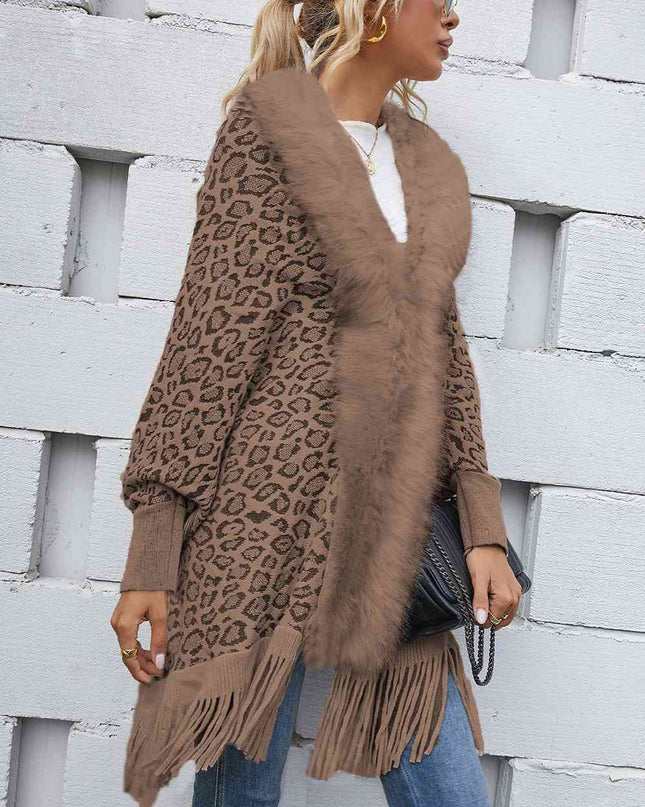 Leopard Fringe Detail Poncho