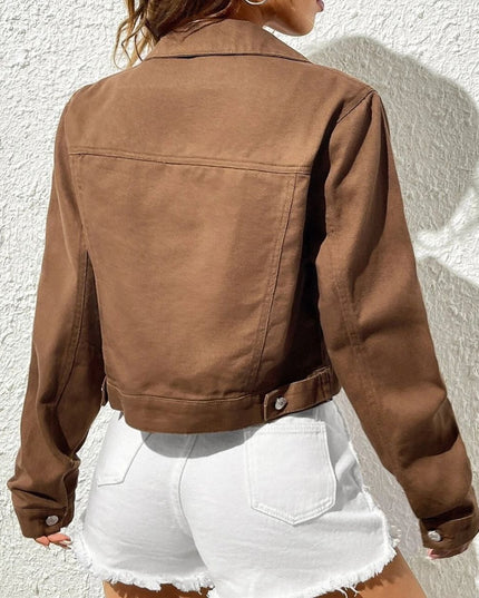 Collared Neck Long Sleeve Denim Jacket