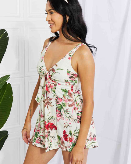 Marina West Swim Full Size Sail With Me V-Neck Swim Dress in Cream