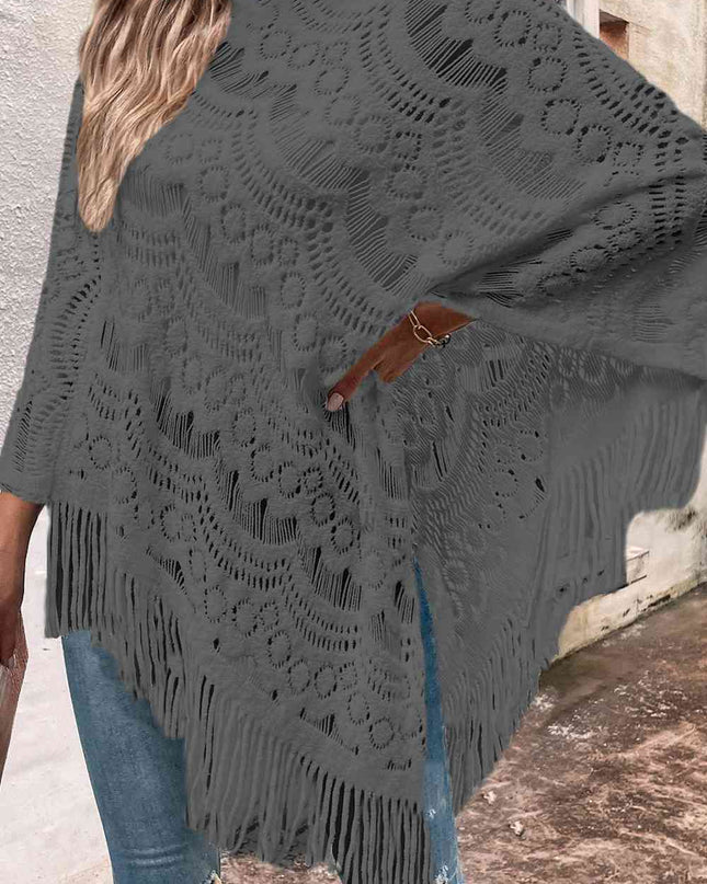 Openwork Fringe Detail Poncho