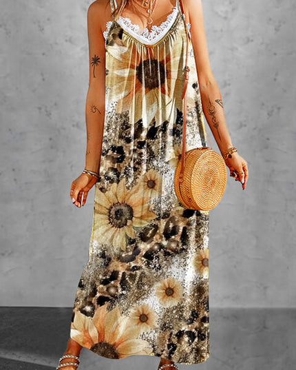Leopard Sunflower Spaghetti Strap Dress