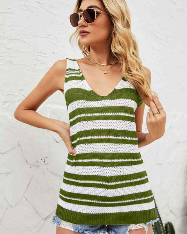 Striped V-Neck Knit Tank