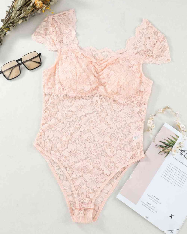 Ruched Sweetheart Neck Lace Bodysuit