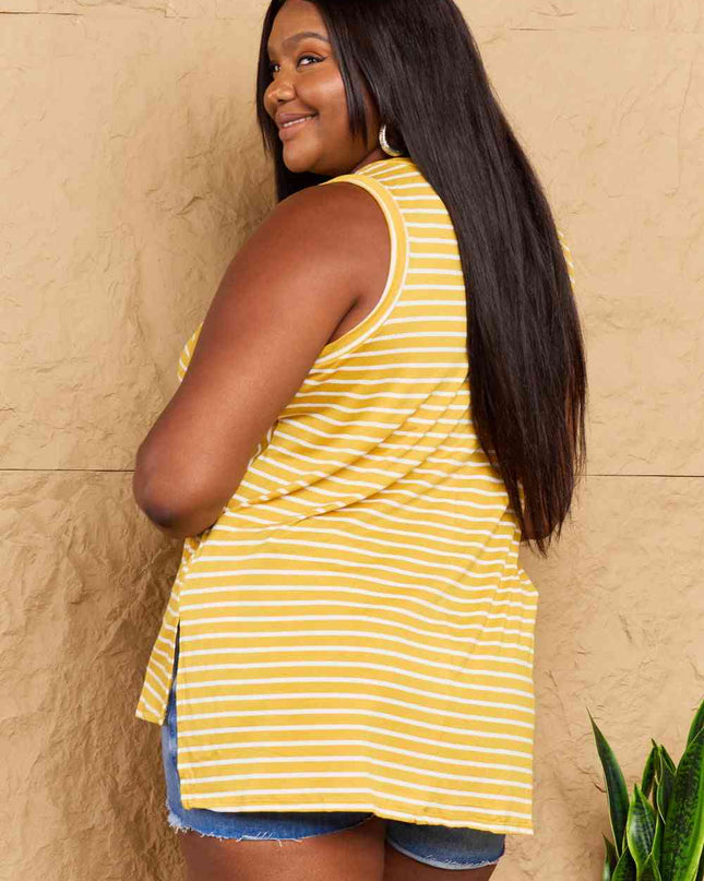 Doublju Talk To Me Full Size Striped Sleeveless V-Neck Top