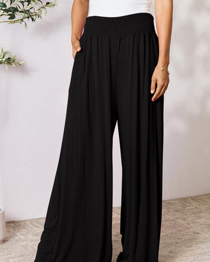 Double Take Full Size Smocked Wide Waistband Wide Leg Pants