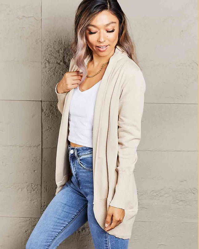 Double Take Long Sleeve Ribbed Hem Open Front Longline Cardigan