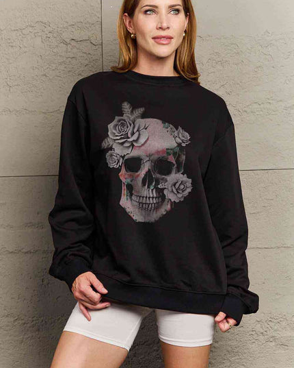Simply Love Simply Love Full Size Dropped Shoulder SKULL Graphic Sweatshirt