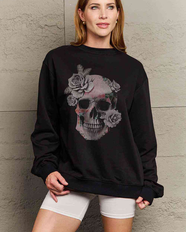 Simply Love Simply Love Full Size Dropped Shoulder SKULL Graphic Sweatshirt