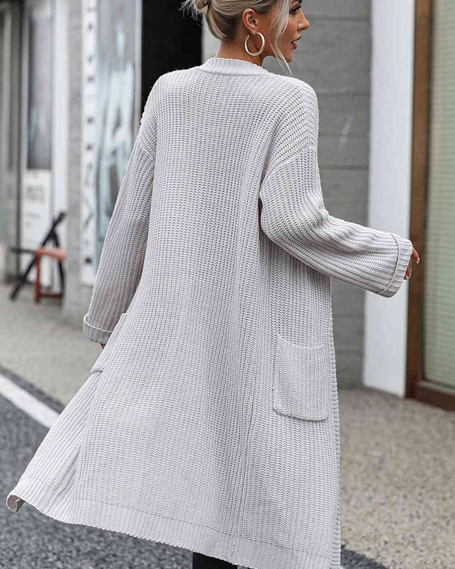Dropped Shoulder Long Sleeve Cardigan with Pocket