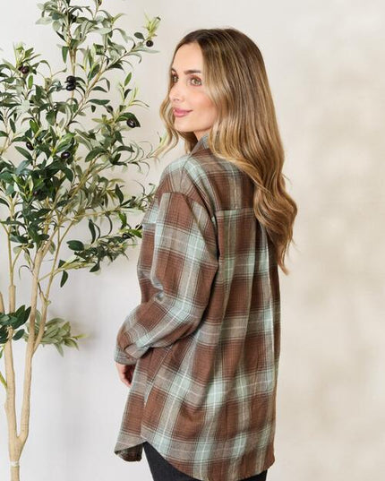 Double Take Plaid Dropped Shoulder Shirt
