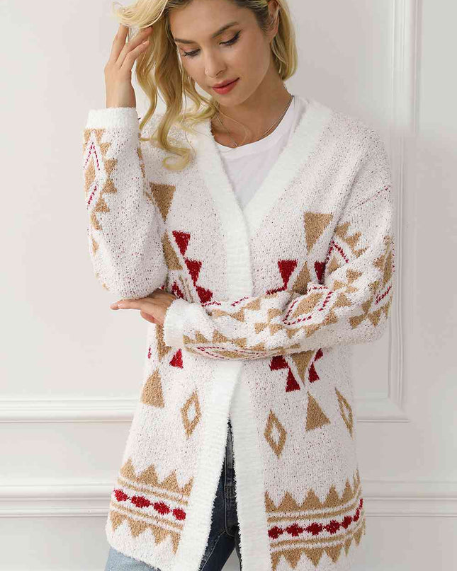 Geometric Open Front Long Sleeve Cardigan