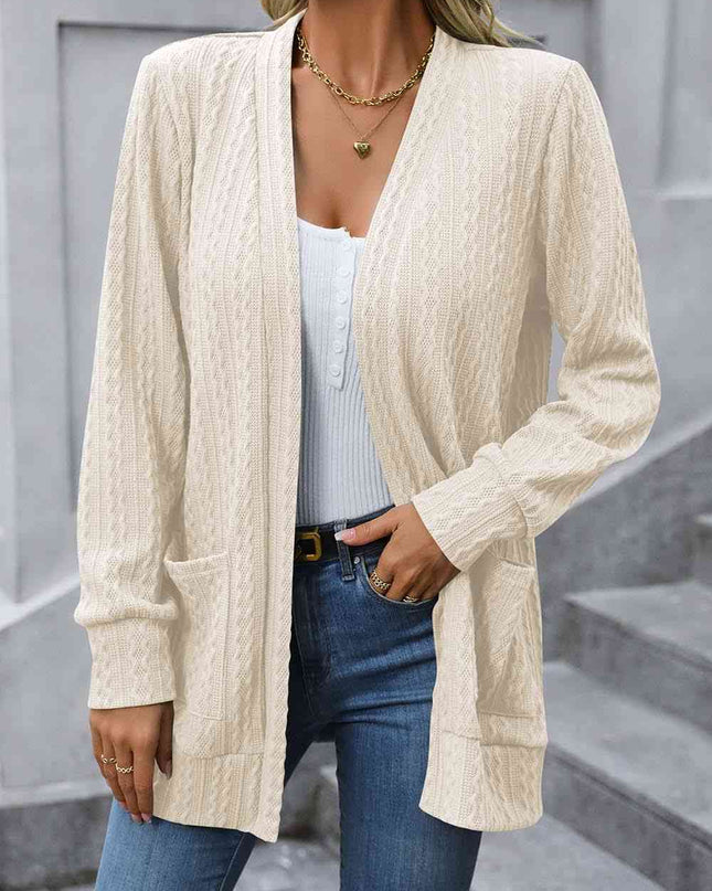 Cable-Knit Long Sleeve Cardigan with Pocket