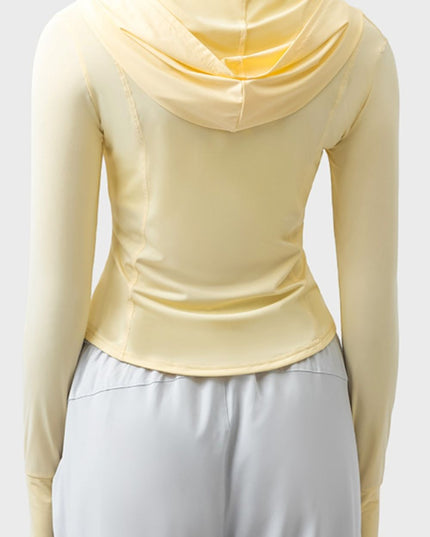 Pocketed Zip Up Hooded Long Sleeve Active Outerwear