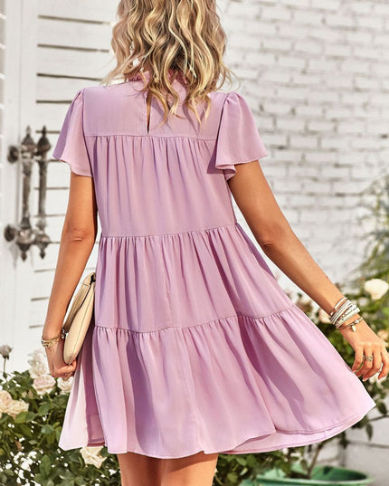 Smocked Puff Sleeve Tiered Mini Dress