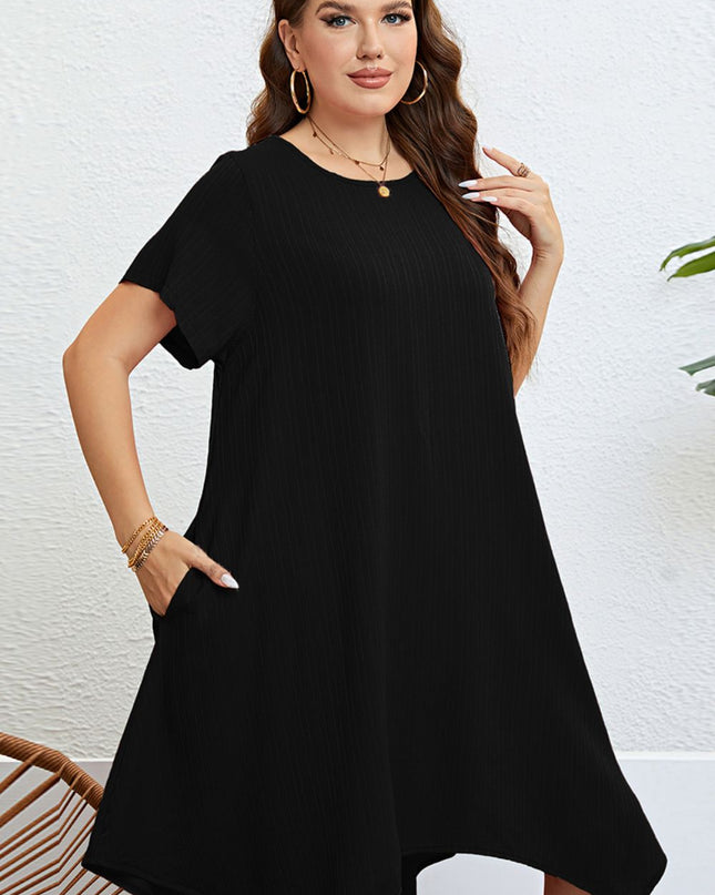 Plus Size Round Neck Handkerchief Hem Dress