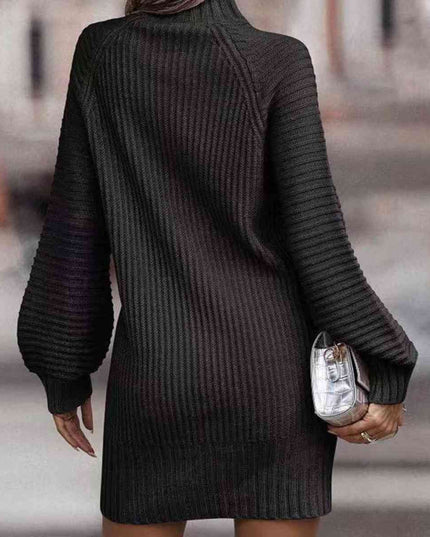 Mock Neck Lantern Sleeve Sweater Dress