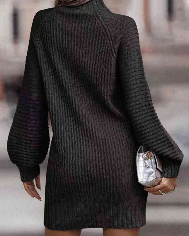 Mock Neck Lantern Sleeve Sweater Dress